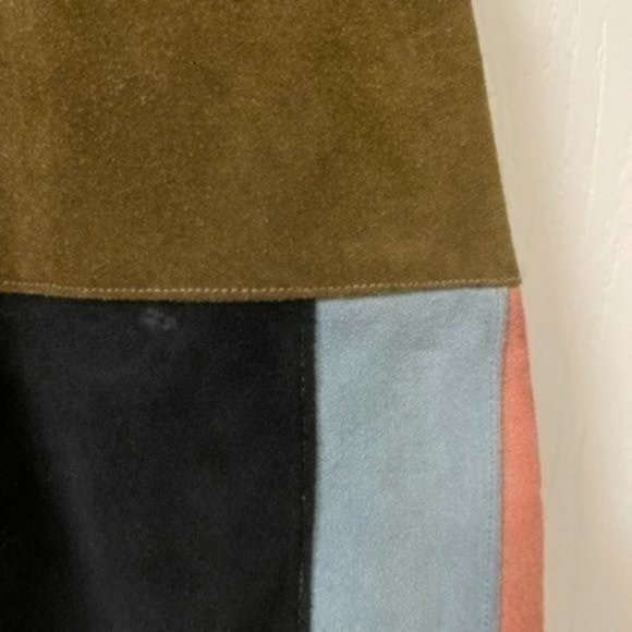 PRICE FIRM Vintage 70s Suede Patchwork Adjustable Miniskirt Mini | Size XXS-S - Picture 12 of 13